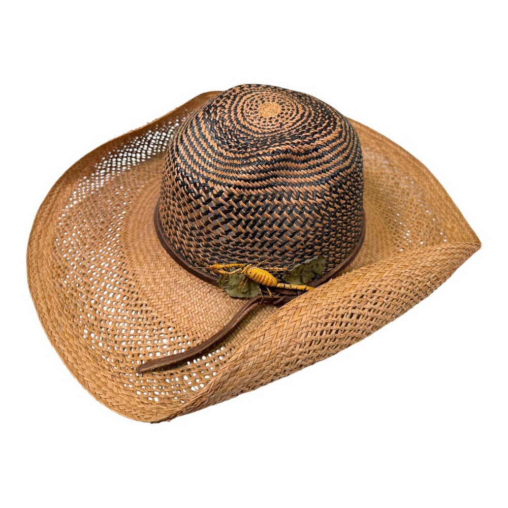 Carol Carr Brown Straw Cowboy Hat Scorpion Accent Western Coastal Bohemian